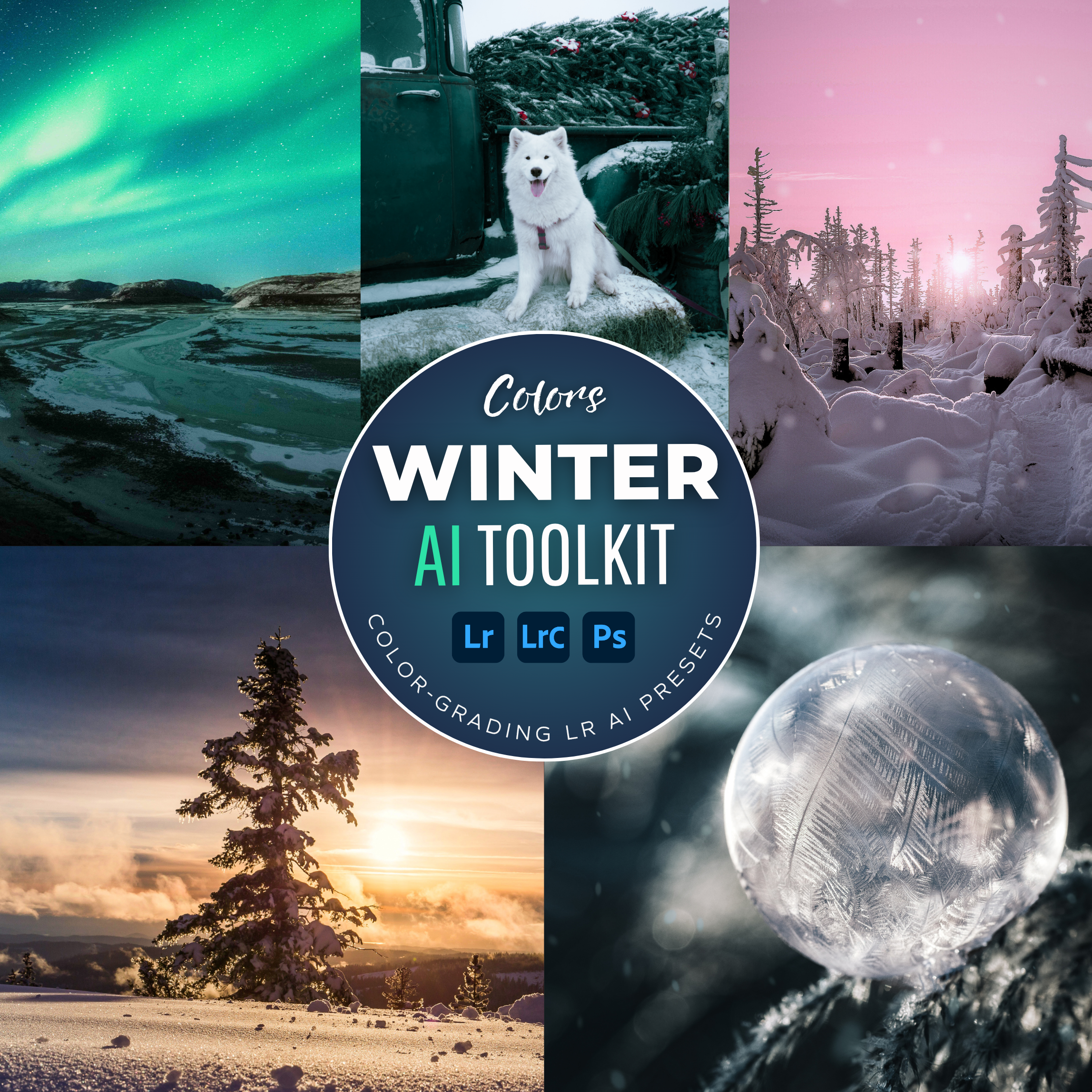Winter AI Color Lightroom Toolkit: AI Adaptive Snow and Frost Photo Editing with Cold Tones and Icy Blue Aesthetics for Desktop and Mobile.