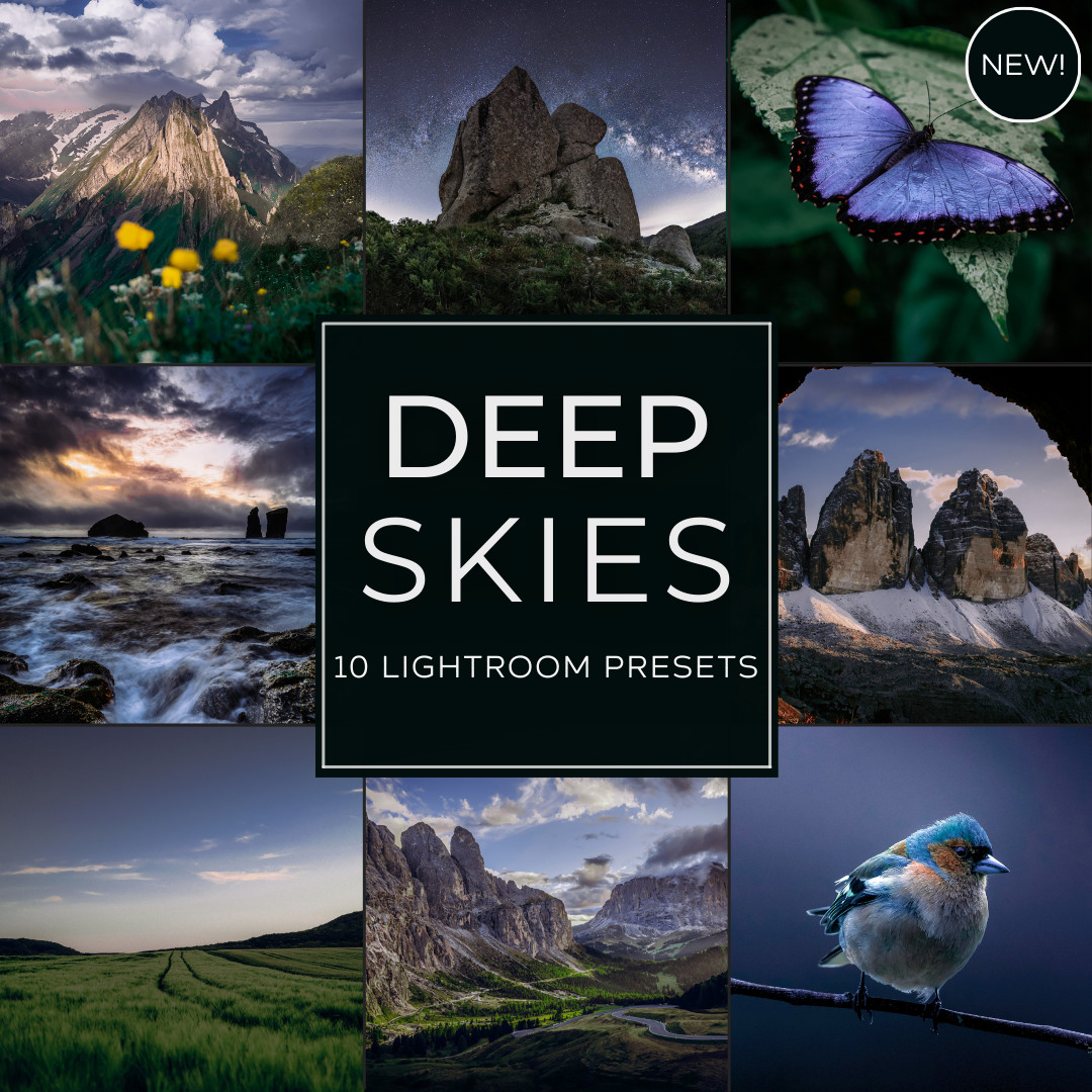 Deep Skies Limited Lightroom Presets Pack: Dramatic Midnight Nature Photography Edits with Deep Blue Atmosphere and Moody Sky Tones for Desktop and Mobile.