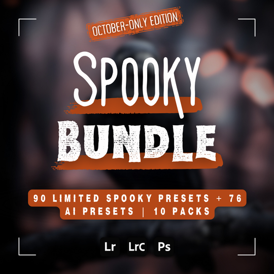 Spooky Bundle LIMITED 90 Lightroom Presets + 76 Bonus AI Spooky Presets
